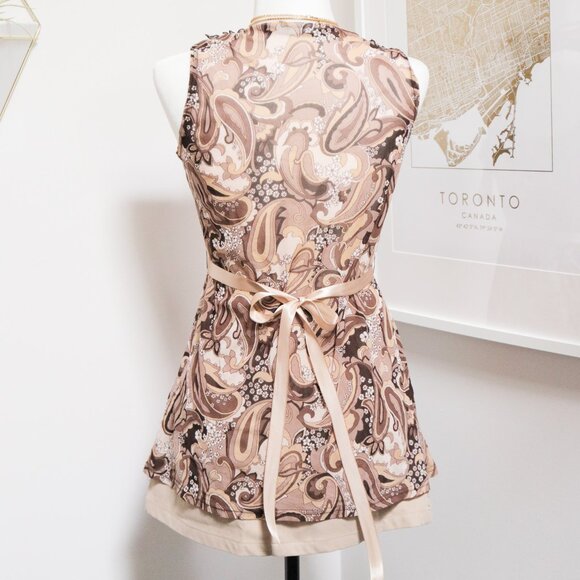 Y2K Sheer Brown Paisley Ruffle Collar Tank Top ☕️ JAPANESE BRAND - Picture 5 of 8